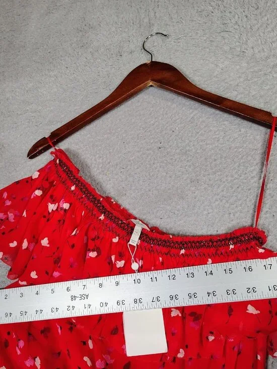 Joie Midi Dress Women's M Red Floral 100% Silk One Shoulder Asymmetrical Hem NWT - Picture 8 of 12